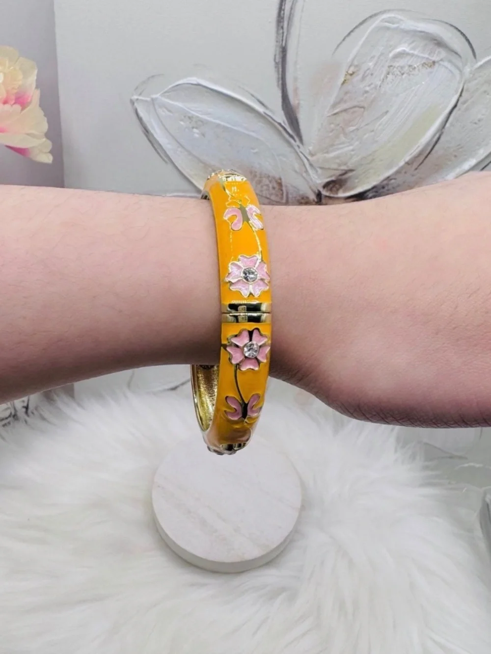 OrangeEnamel Floral & butterfly Bangle Bracelet